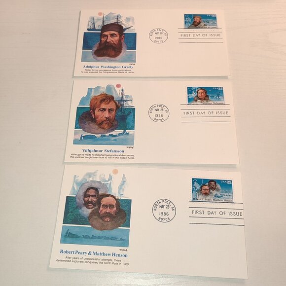 North Pole Arctic Explorers Set FDC Collectible to Frame 1986 Vintage Covers - Picture 1 of 5